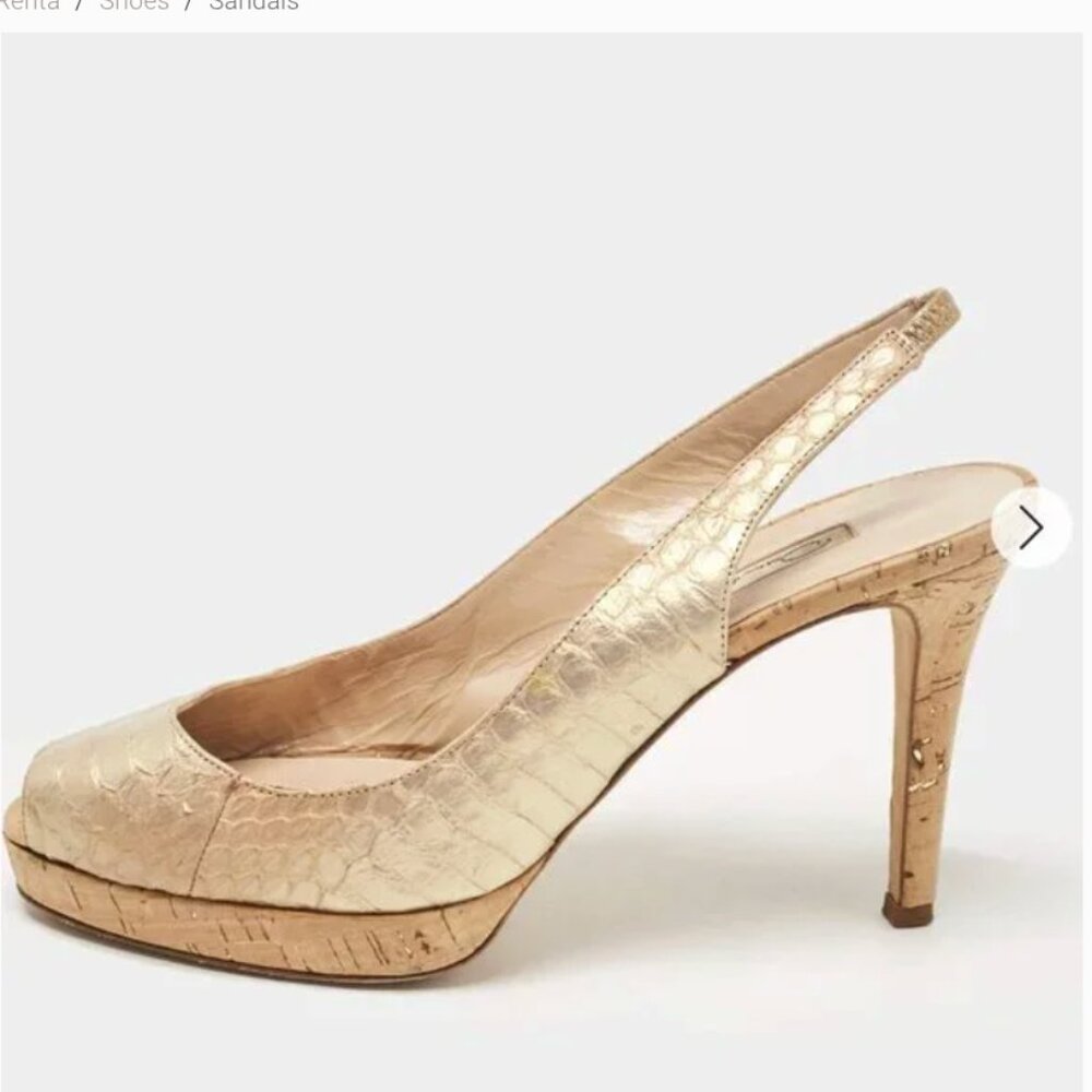 Oscar De La Renta Susy Elaphe Open toe Slingback sandals Gold 7.5 or 37.5